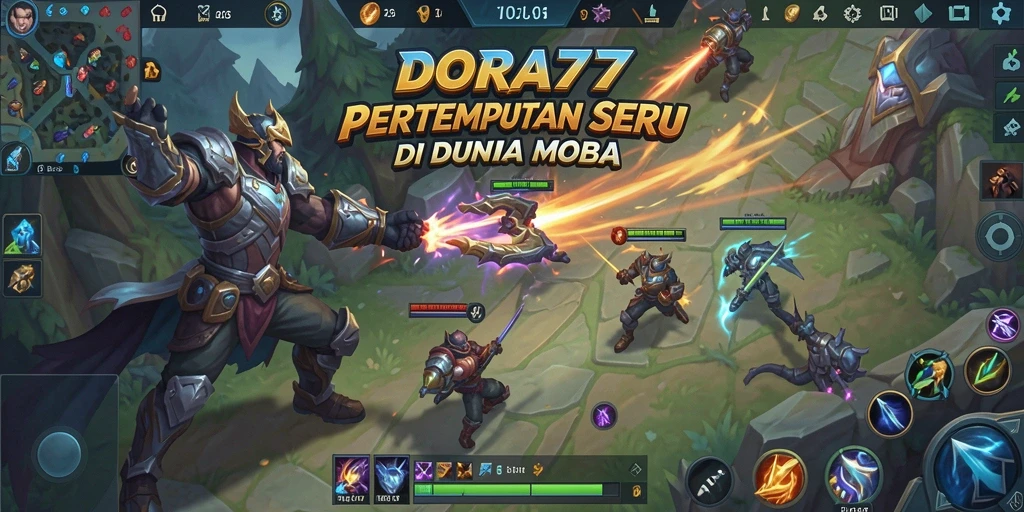 Tangkapan layar gameplay DORA77 menampilkan aksi pertempuran epik di arena MOBA.
