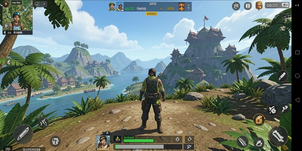 Tangkapan layar gameplay QQ222 menunjukkan eksplorasi dunia terbuka yang kaya.