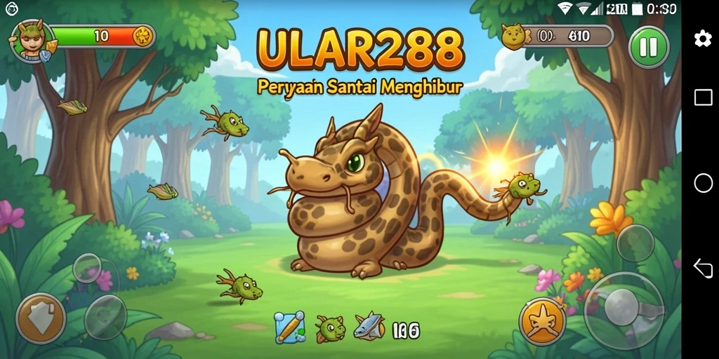 Tampilkan gameplay ULAR288 dengan grafis ceria dan menyenangkan.
