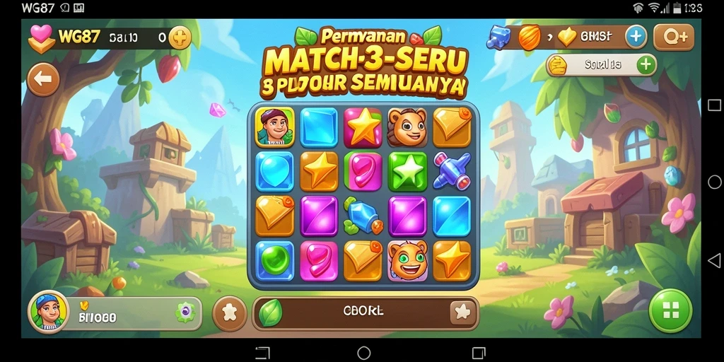 Screenshot utama <strong>WG87</strong> menunjukkan momen seru gameplay Match-3 yang menantang.