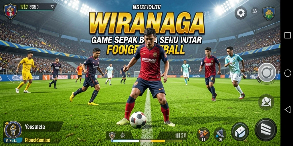 Tampilan gameplay seru di WIRANAGA dengan aksi sepak bola nyata.